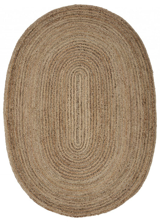 5' X 7' Natural Jute Hand Braided Oval Rug