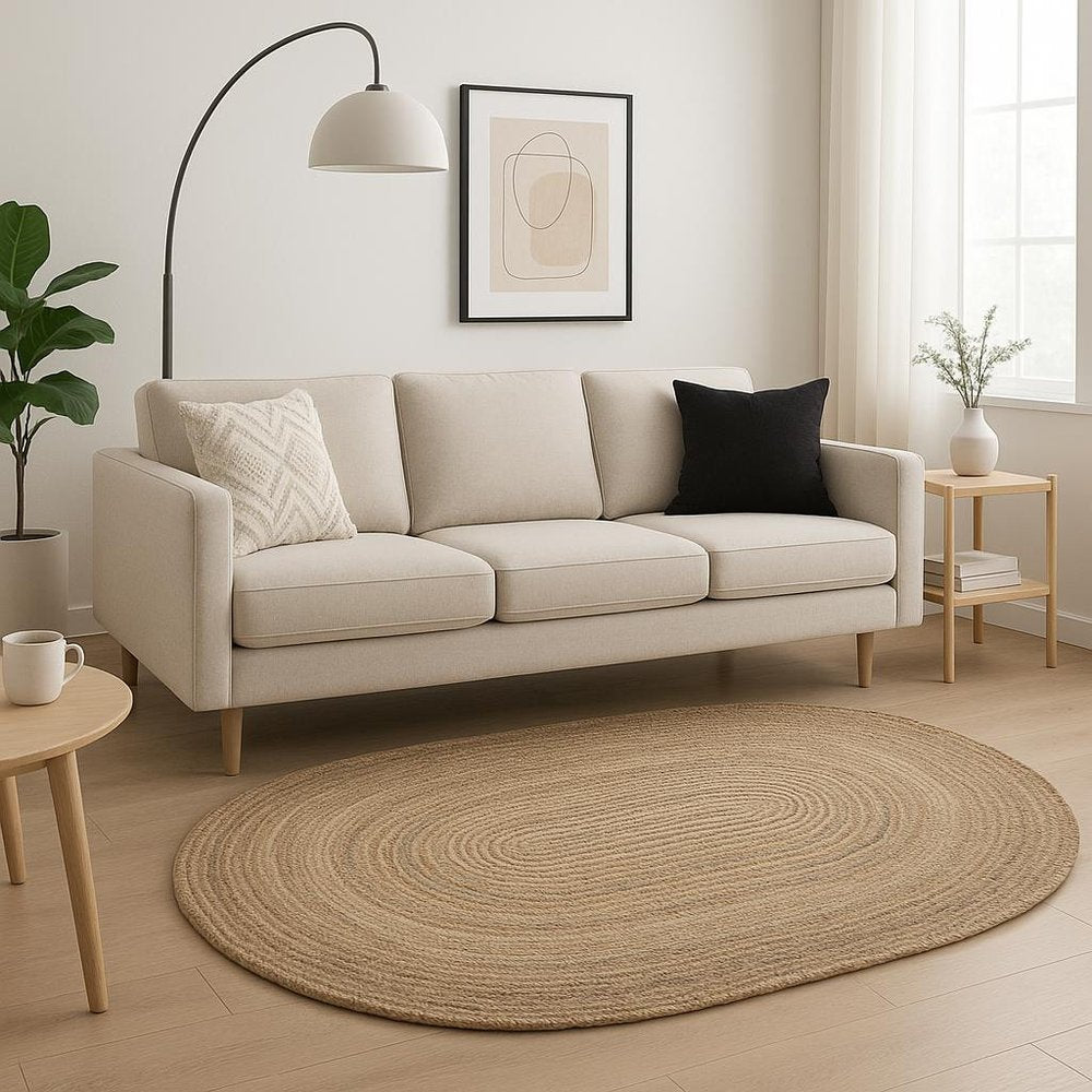 7' X 9' Natural Jute Hand Braided Oval Rug