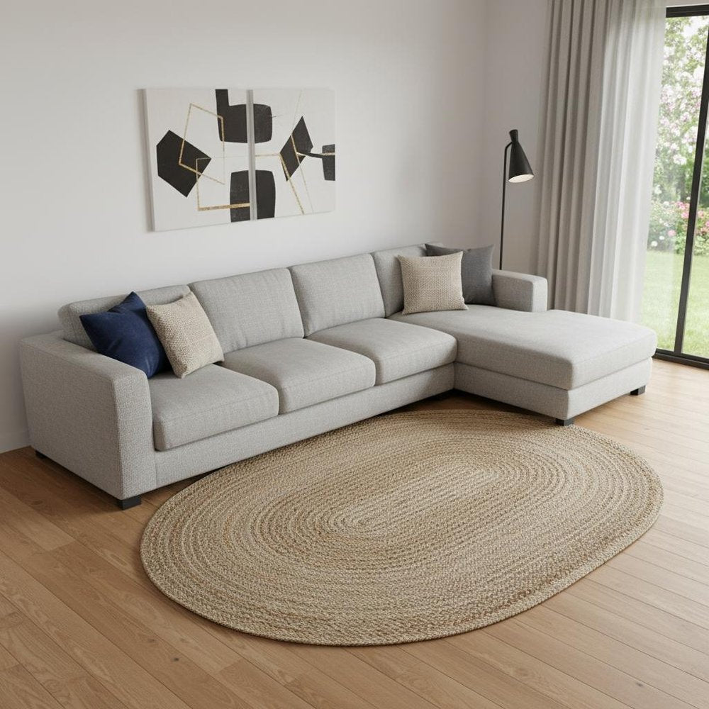 7' X 9' Natural Jute Hand Braided Oval Rug