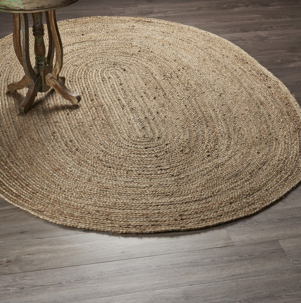 5' X 7' Natural Jute Hand Braided Oval Rug