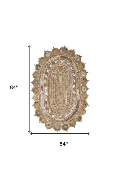 7' X 9' Natural Jute Hand Braided Oval Rug