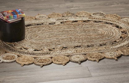 7' X 9' Natural Jute Hand Braided Oval Rug