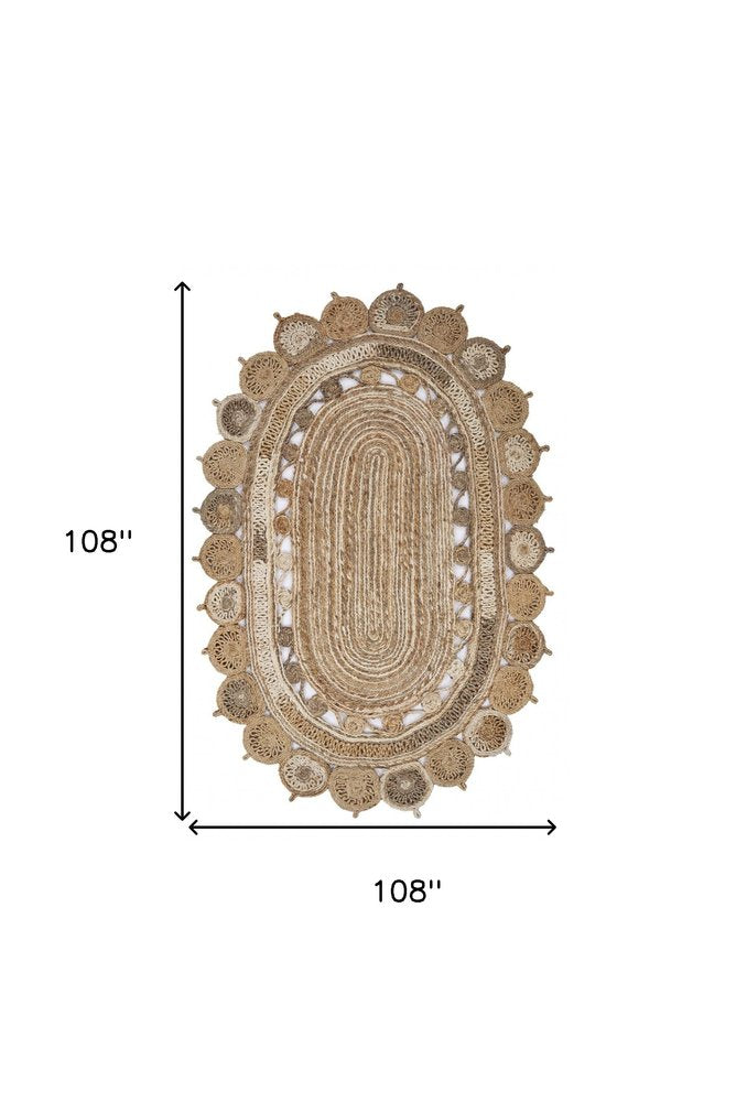 7' X 9' Natural Jute Hand Braided Oval Rug