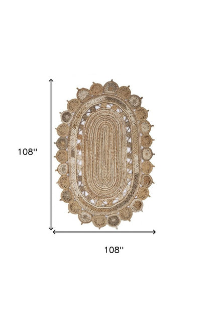 7' X 9' Natural Jute Hand Braided Oval Rug