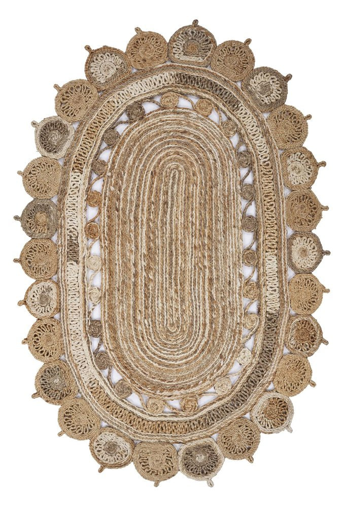 5' X 7' Natural Jute Hand Braided Oval Rug