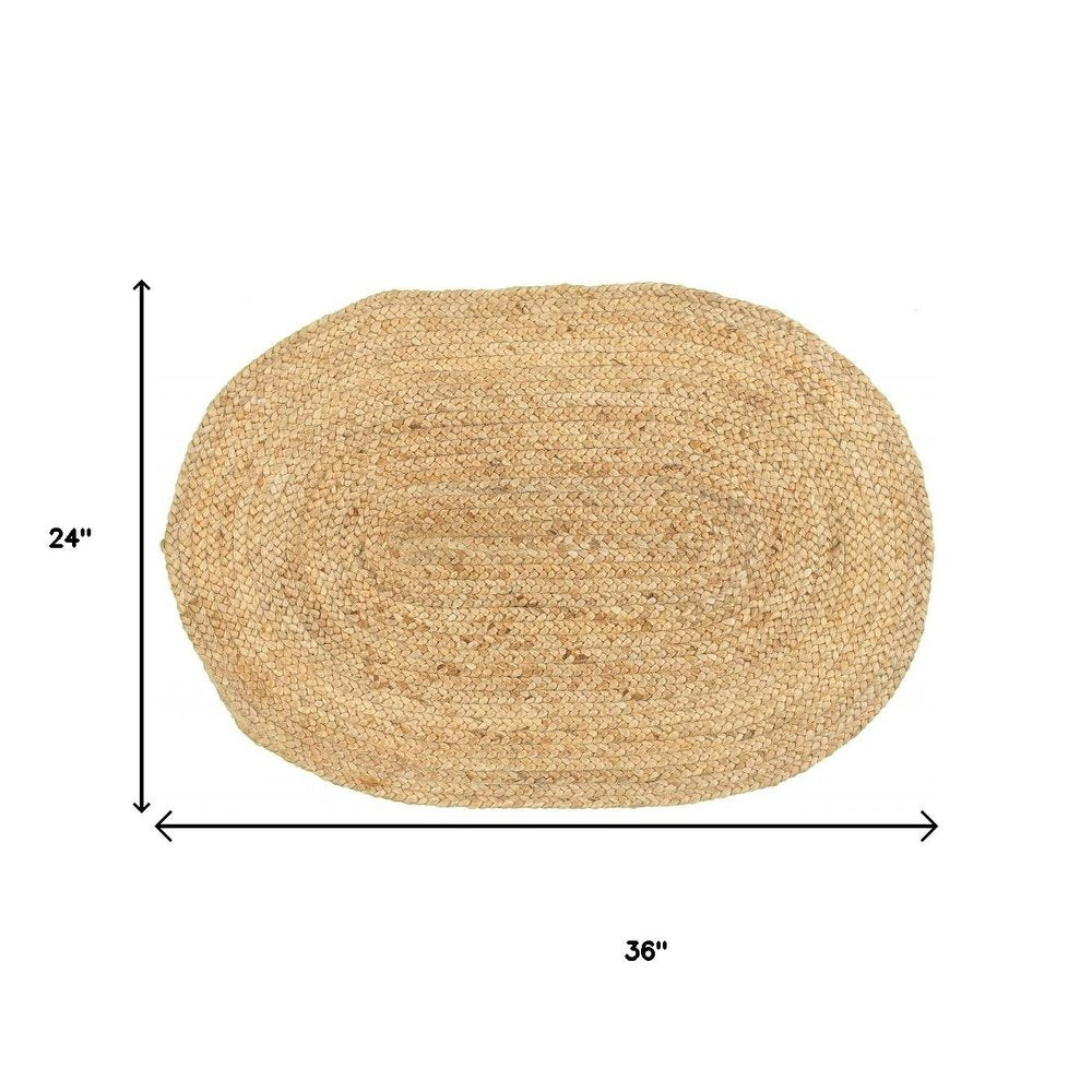 2' X 3' Natural Jute Hand Braided Oval Rug