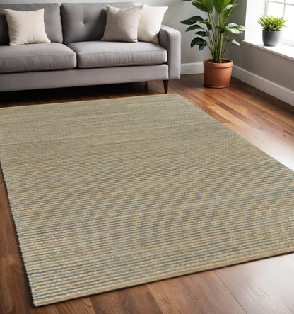 5' X 8' Tan and Blue Undertone Striated Area Rug