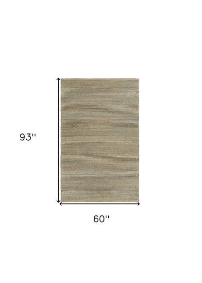5' X 8' Tan and Blue Undertone Striated Area Rug