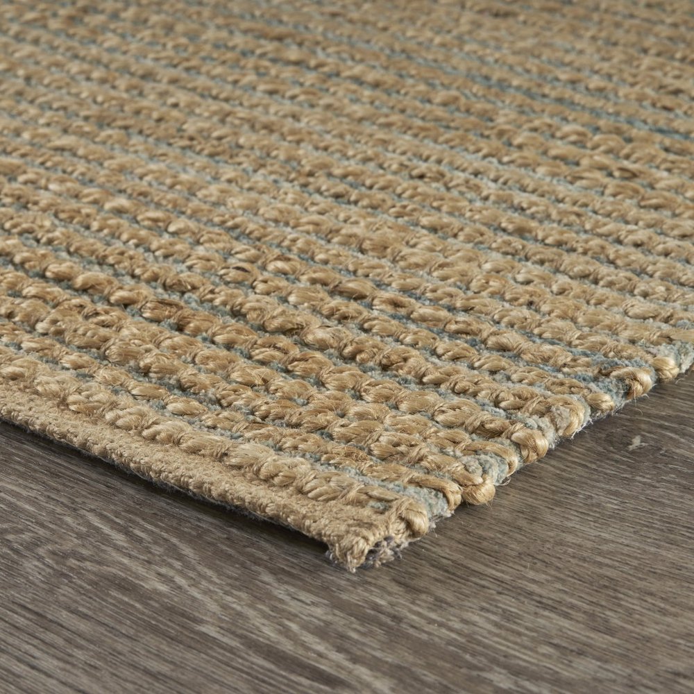 5' X 8' Tan and Blue Undertone Striated Area Rug