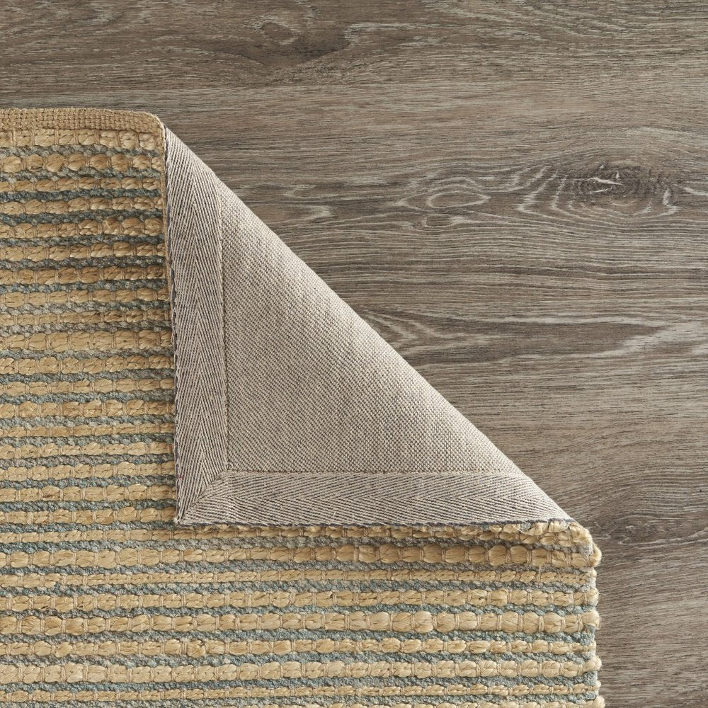 5' X 8' Tan and Blue Undertone Striated Area Rug