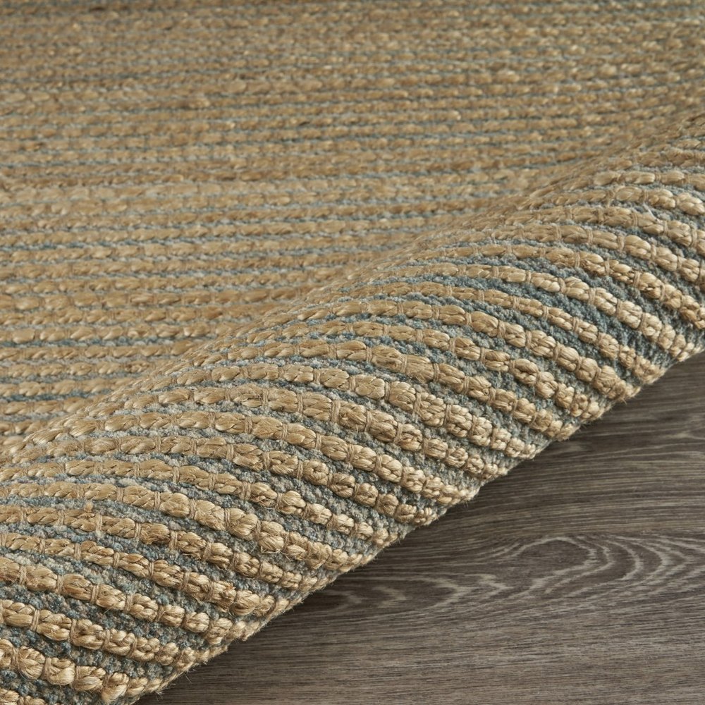 5' X 8' Tan and Blue Undertone Striated Area Rug