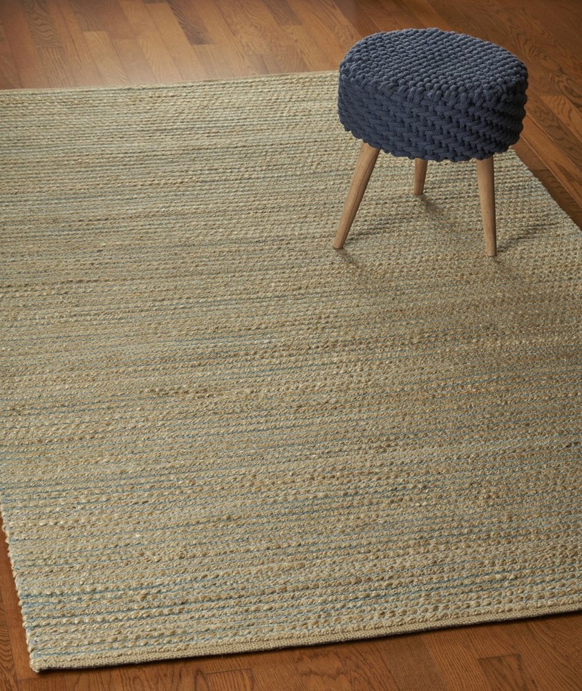 5' X 8' Tan and Blue Undertone Striated Area Rug