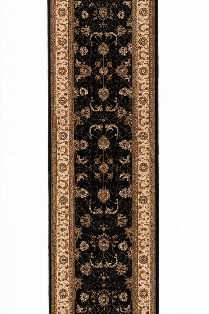 10' Black And Ivory Oriental Runner Rug