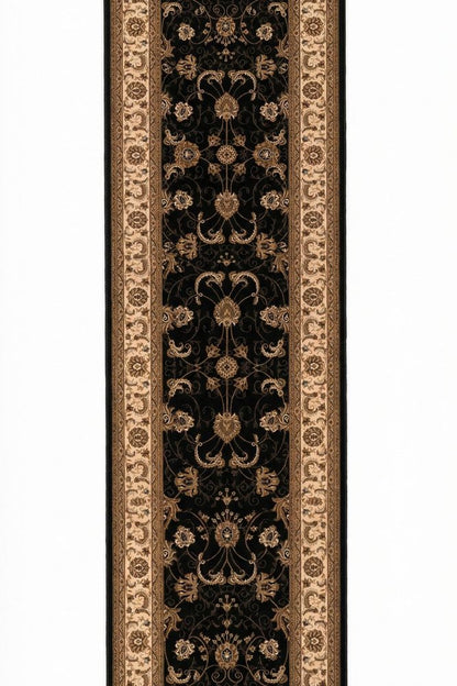 10' Black And Ivory Oriental Runner Rug