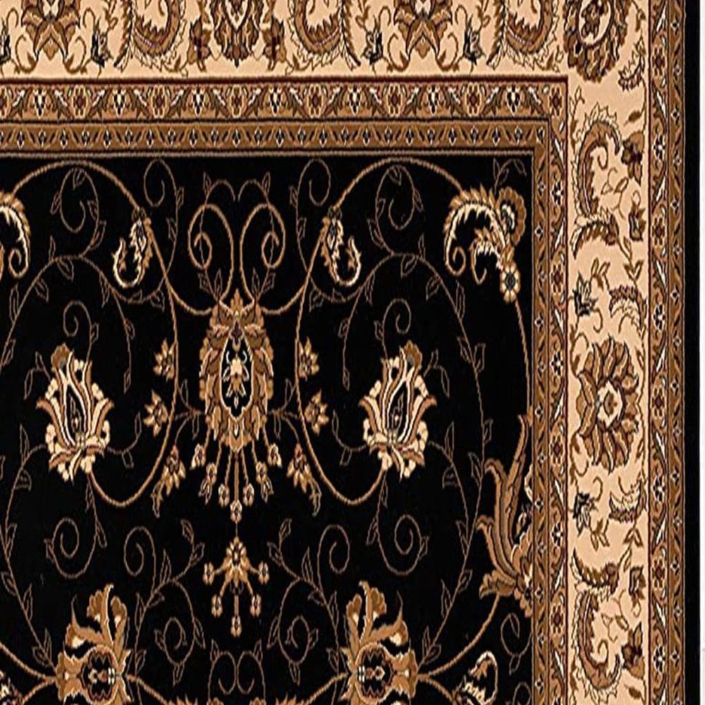 10' Black And Ivory Oriental Runner Rug