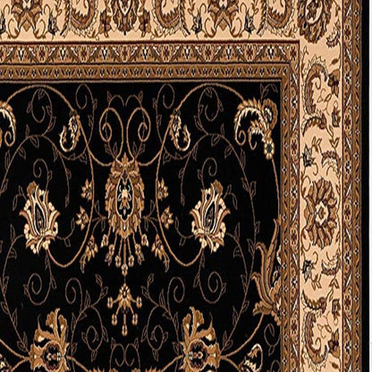 10' Black And Ivory Oriental Runner Rug