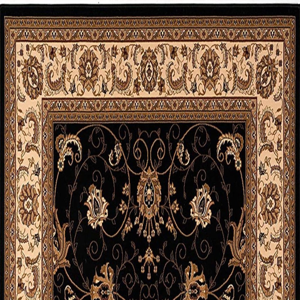 5' X 8' Black and Ivory Oriental Power Loom Area Rug