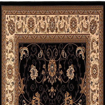5' X 8' Black and Ivory Oriental Power Loom Area Rug