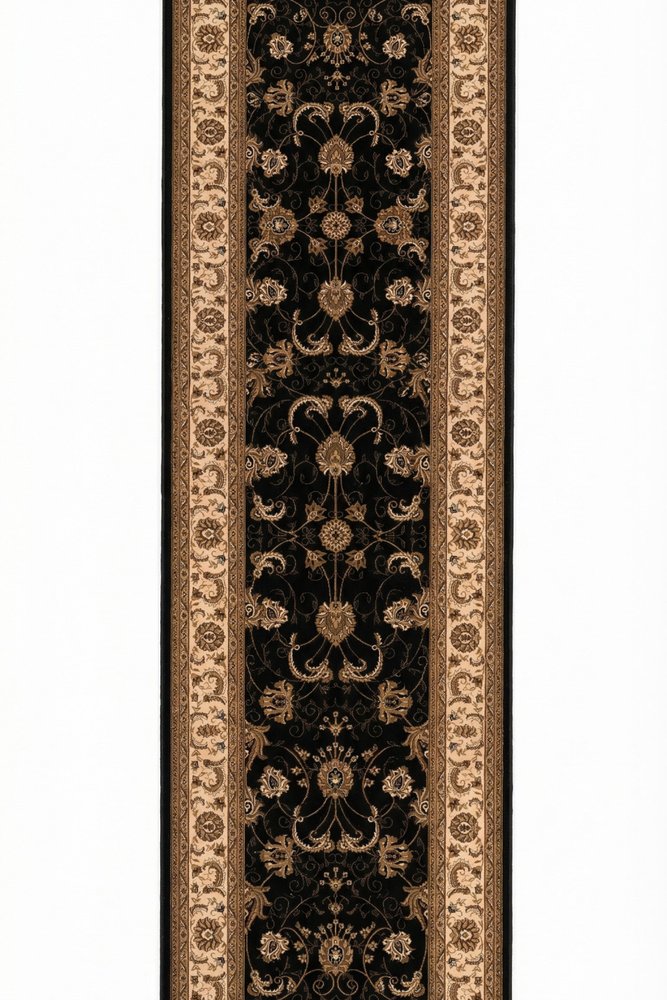 15' Black And Ivory Oriental Runner Rug
