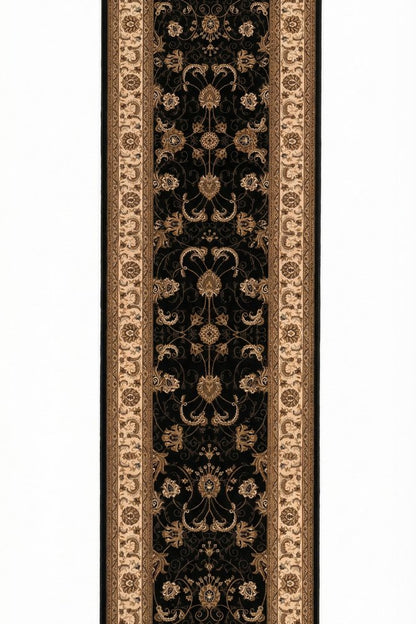 10' Black And Ivory Oriental Runner Rug
