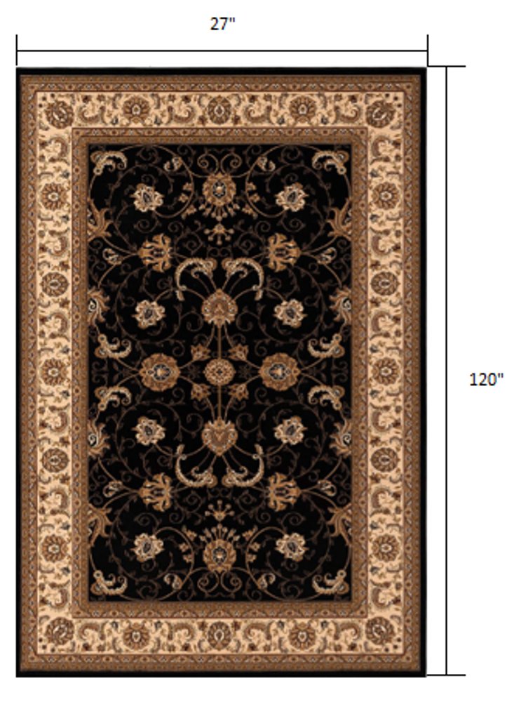 5' X 8' Black and Ivory Oriental Power Loom Area Rug