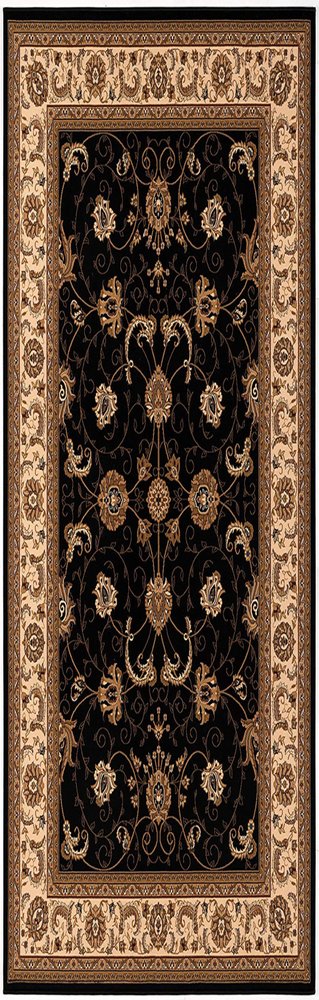 5' X 8' Black and Ivory Oriental Power Loom Area Rug
