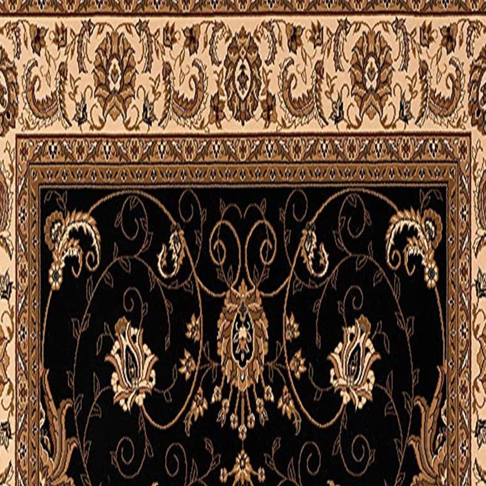 5' X 8' Black and Ivory Oriental Power Loom Area Rug