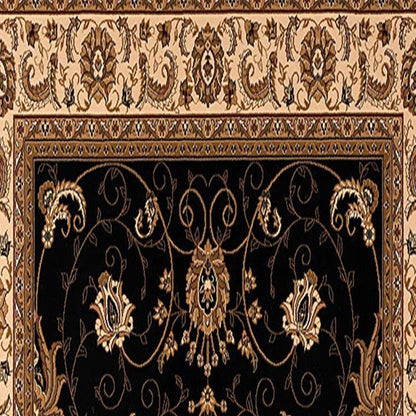 5' X 8' Black and Ivory Oriental Power Loom Area Rug