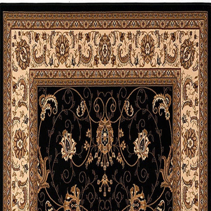 5' X 8' Black and Ivory Oriental Power Loom Area Rug