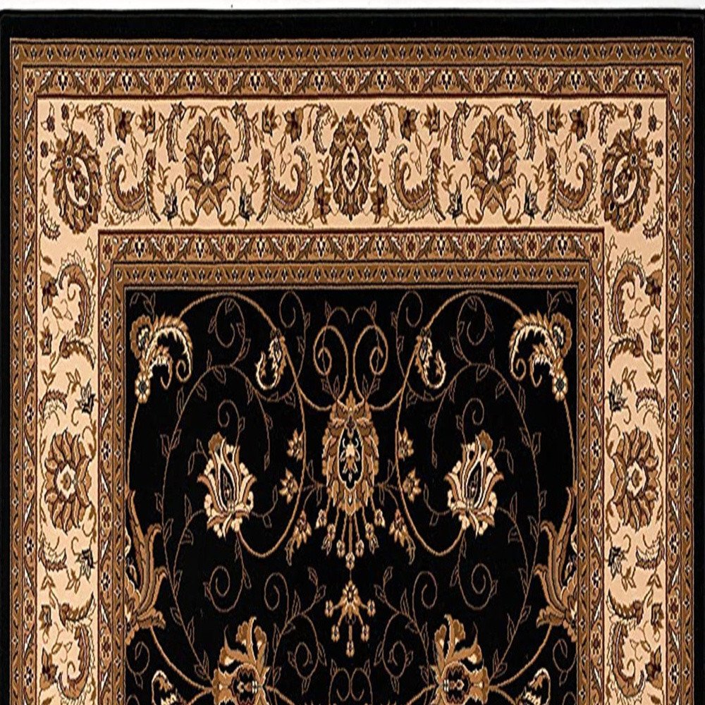 5' X 8' Black and Ivory Oriental Power Loom Area Rug