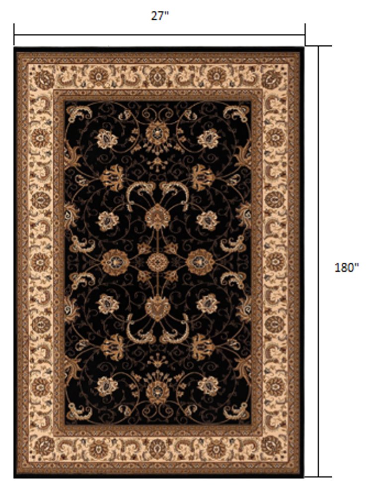 5' X 8' Black and Ivory Oriental Power Loom Area Rug