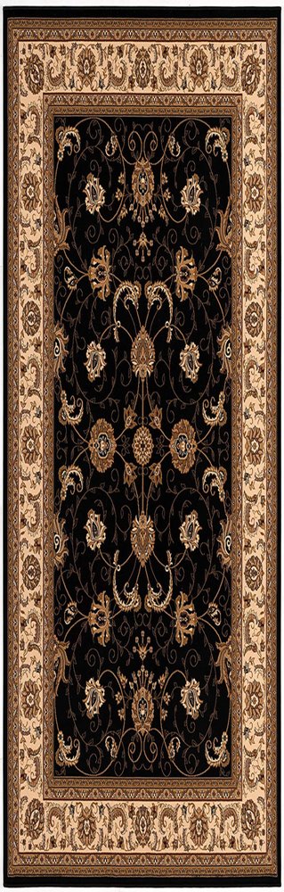 5' X 8' Black and Ivory Oriental Power Loom Area Rug