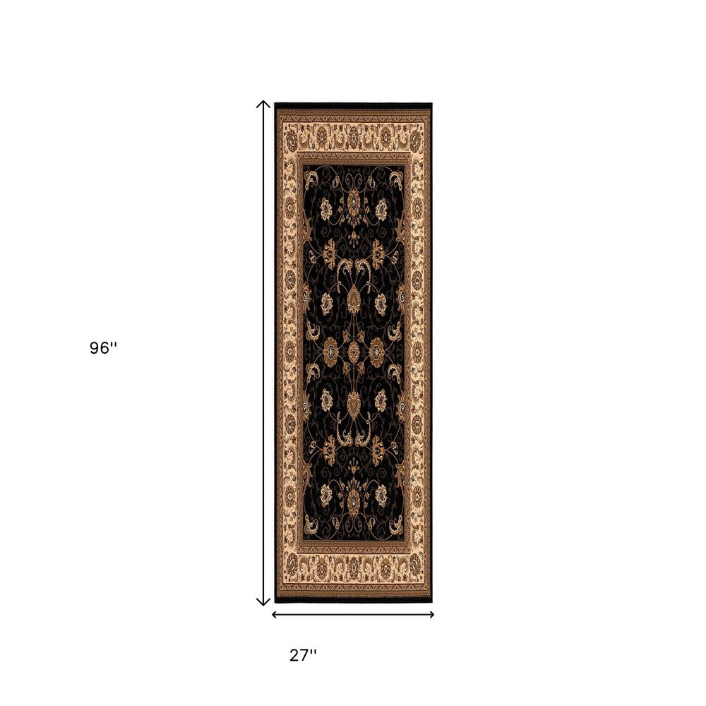 5' X 8' Black and Ivory Oriental Power Loom Area Rug
