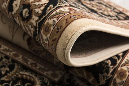 8' Black And Ivory Oriental Runner Rug