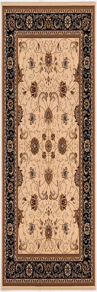 8' Black And Ivory Oriental Runner Rug