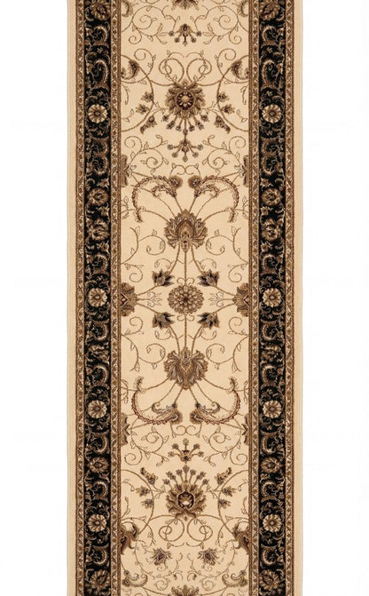 10' Black And Ivory Oriental Runner Rug