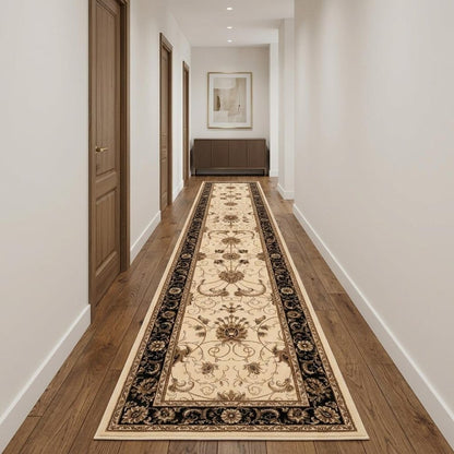 15' Black And Ivory Oriental Runner Rug