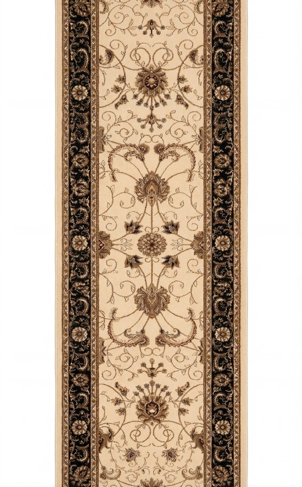15' Black And Ivory Oriental Runner Rug