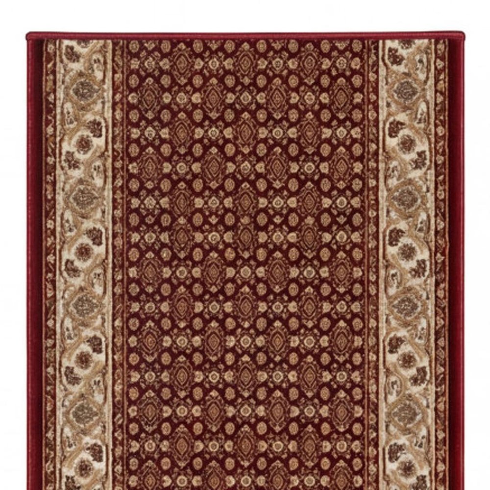 10' Red And Beige Oriental Runner Rug