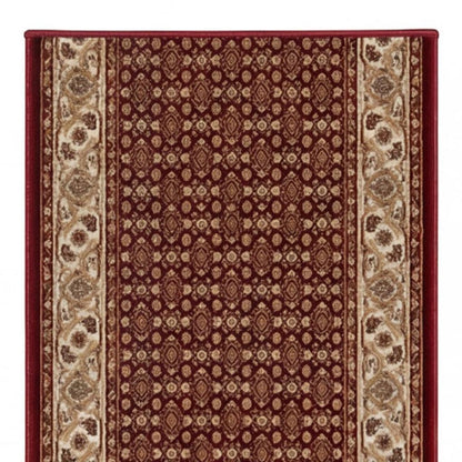 10' Red And Beige Oriental Runner Rug