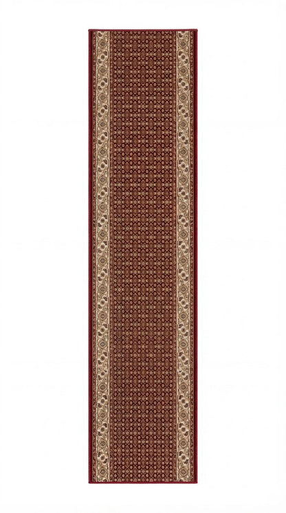 10' Red And Beige Oriental Runner Rug