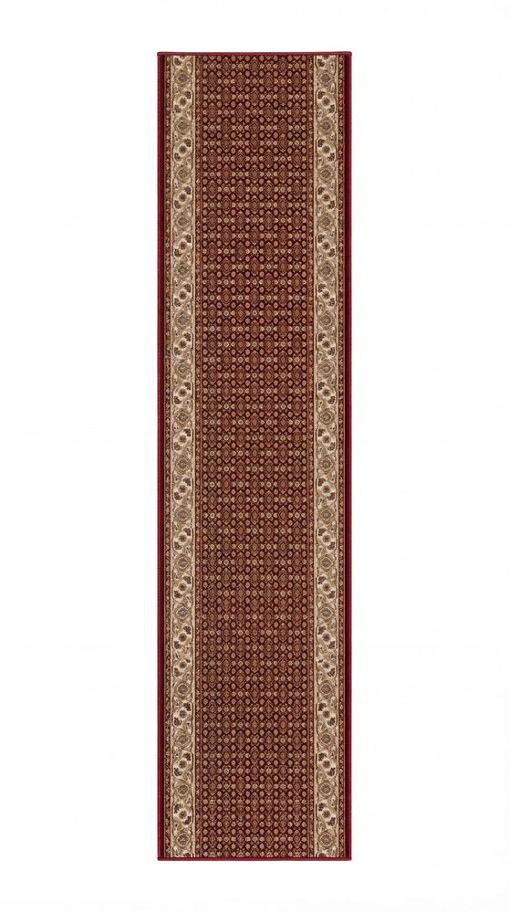 10' Red And Beige Oriental Runner Rug