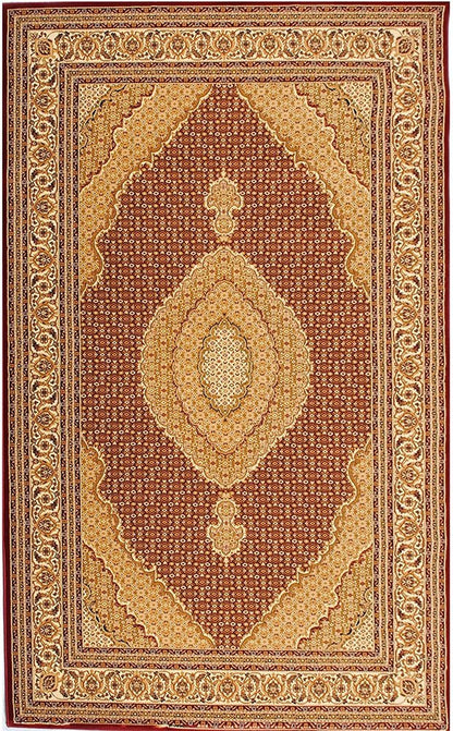 5' Red Round Oriental Power Loom Area Rug