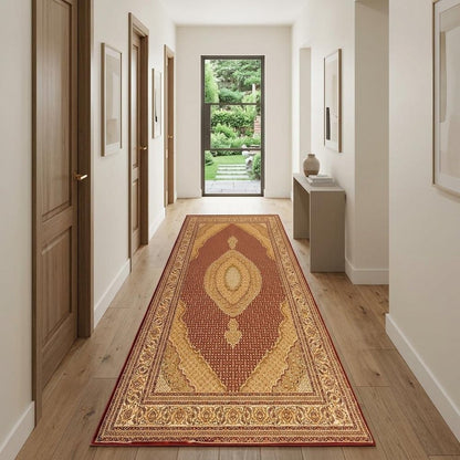 10' Red And Beige Oriental Runner Rug
