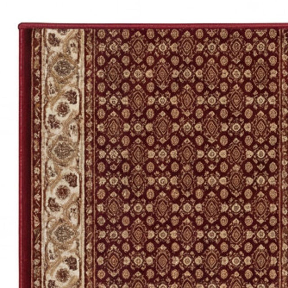 10' Red And Beige Oriental Runner Rug