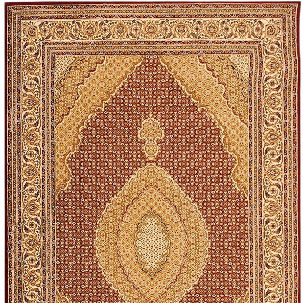 5' Red Round Oriental Power Loom Area Rug
