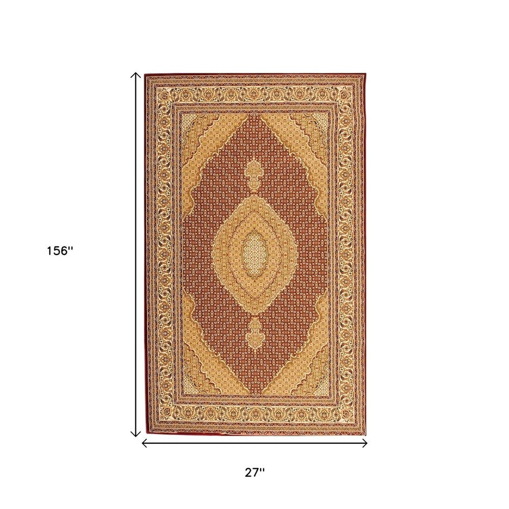 10' Red And Beige Oriental Runner Rug