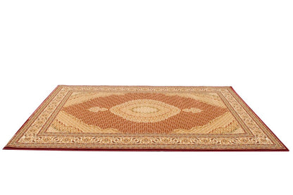 5' Red Round Oriental Power Loom Area Rug