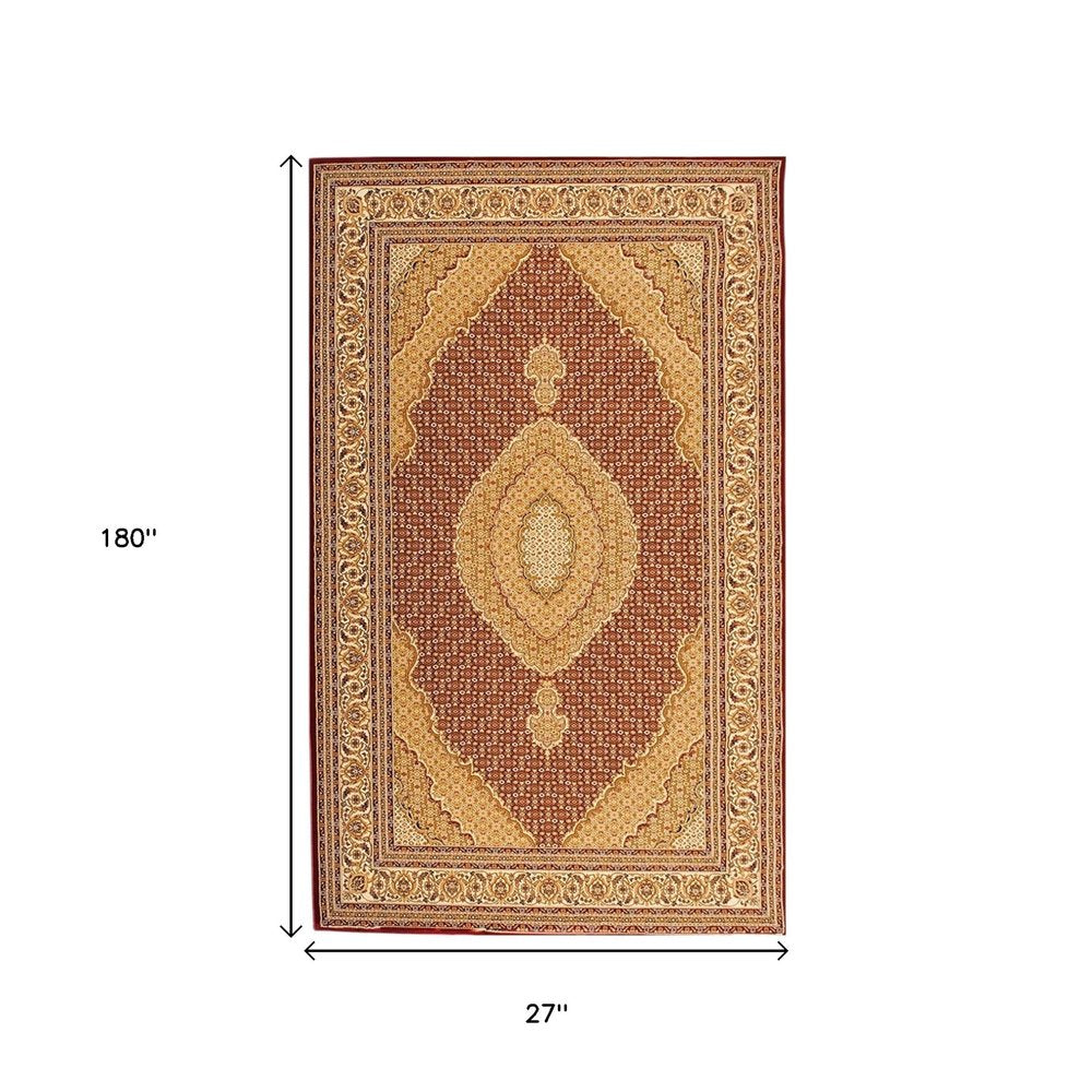 5' Red Round Oriental Power Loom Area Rug