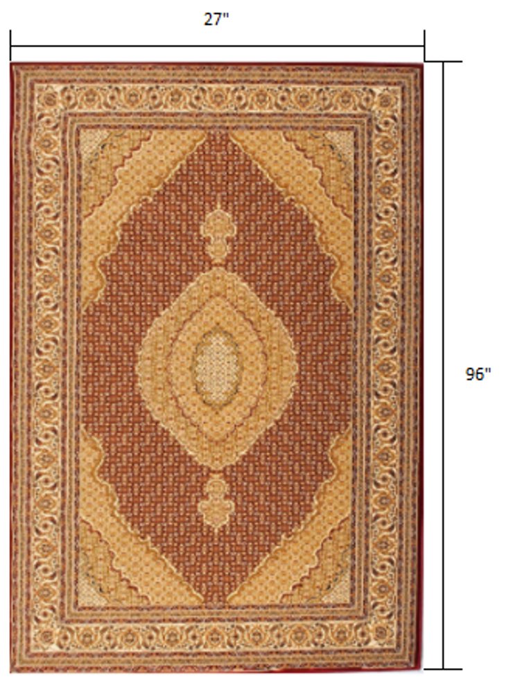 5' Red Round Oriental Power Loom Area Rug